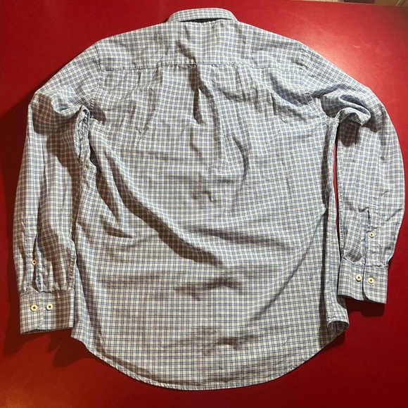 Peter Millar Mens L Plaid Dress Shirt Blue Tan Check 100% Cotton Button Down top - Picture 14 of 14